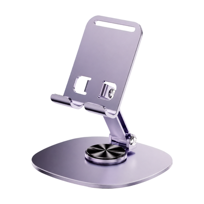 Pale lilac 360 degree rotating phone stand for desk on a pure white background