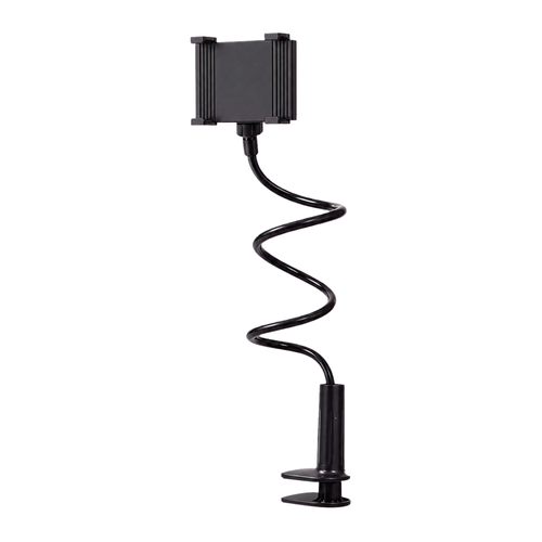 Black gooseneck phone holder for bed and desk on a pure white background