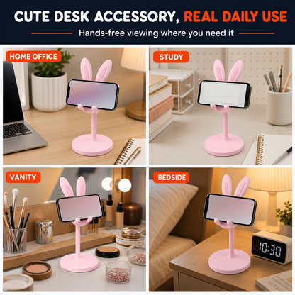 Pink kawaii phone stand used on home office, study, vanity, and bedside tables