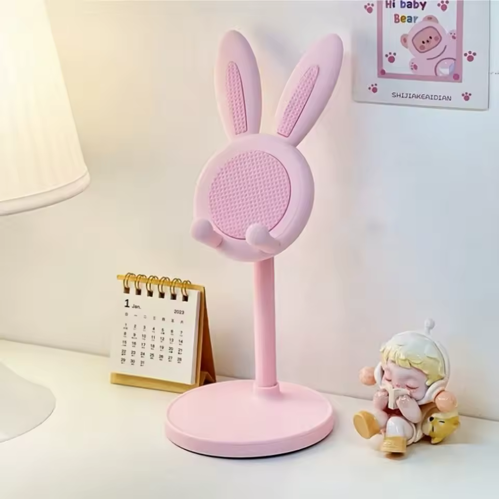 Pink cute bunny phone stand for desk