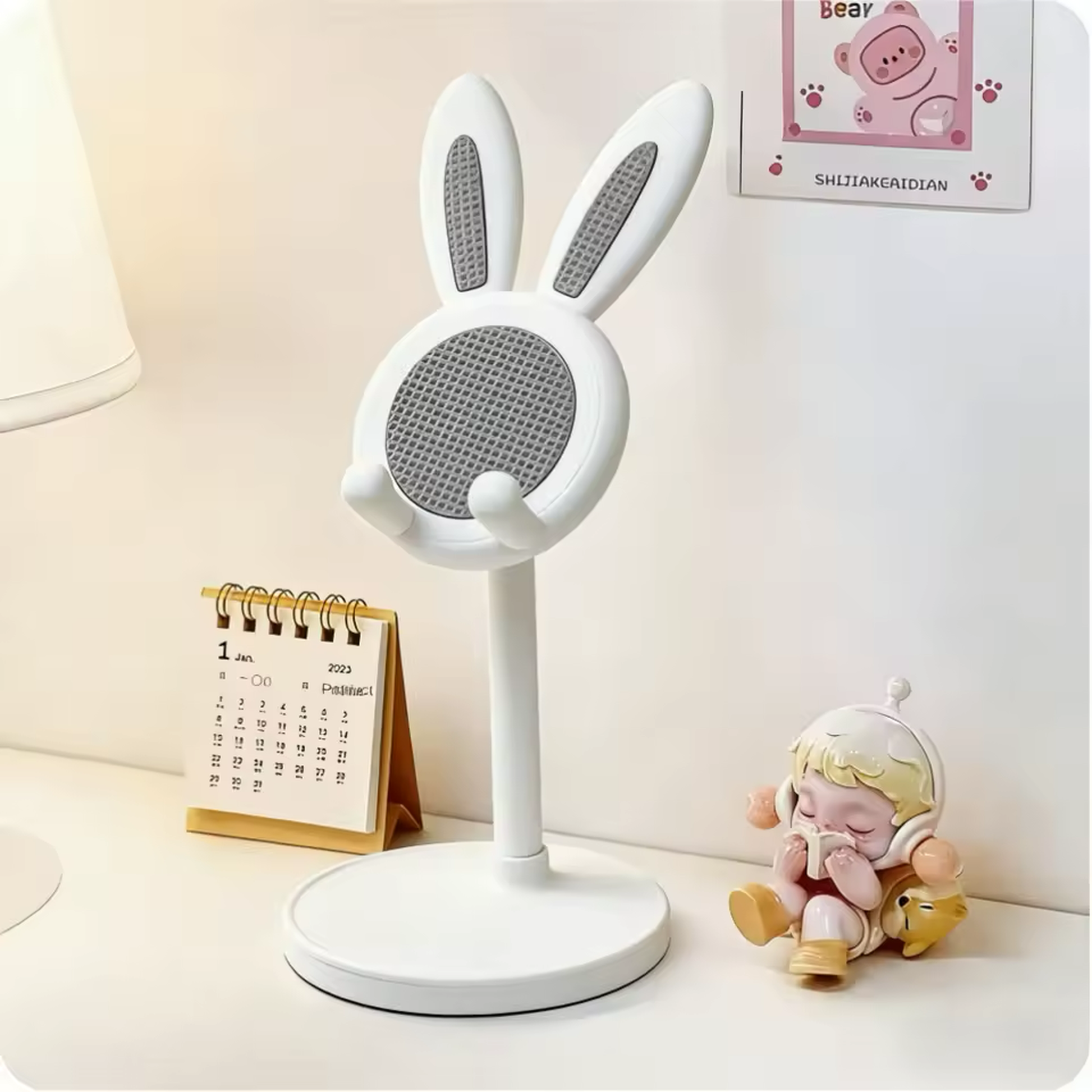 White cute bunny phone stand for desk