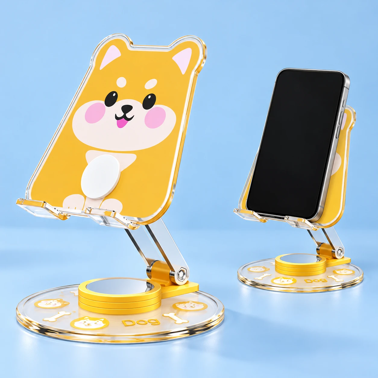 Yellow Puppy Acrylic Swivel Phone Stand