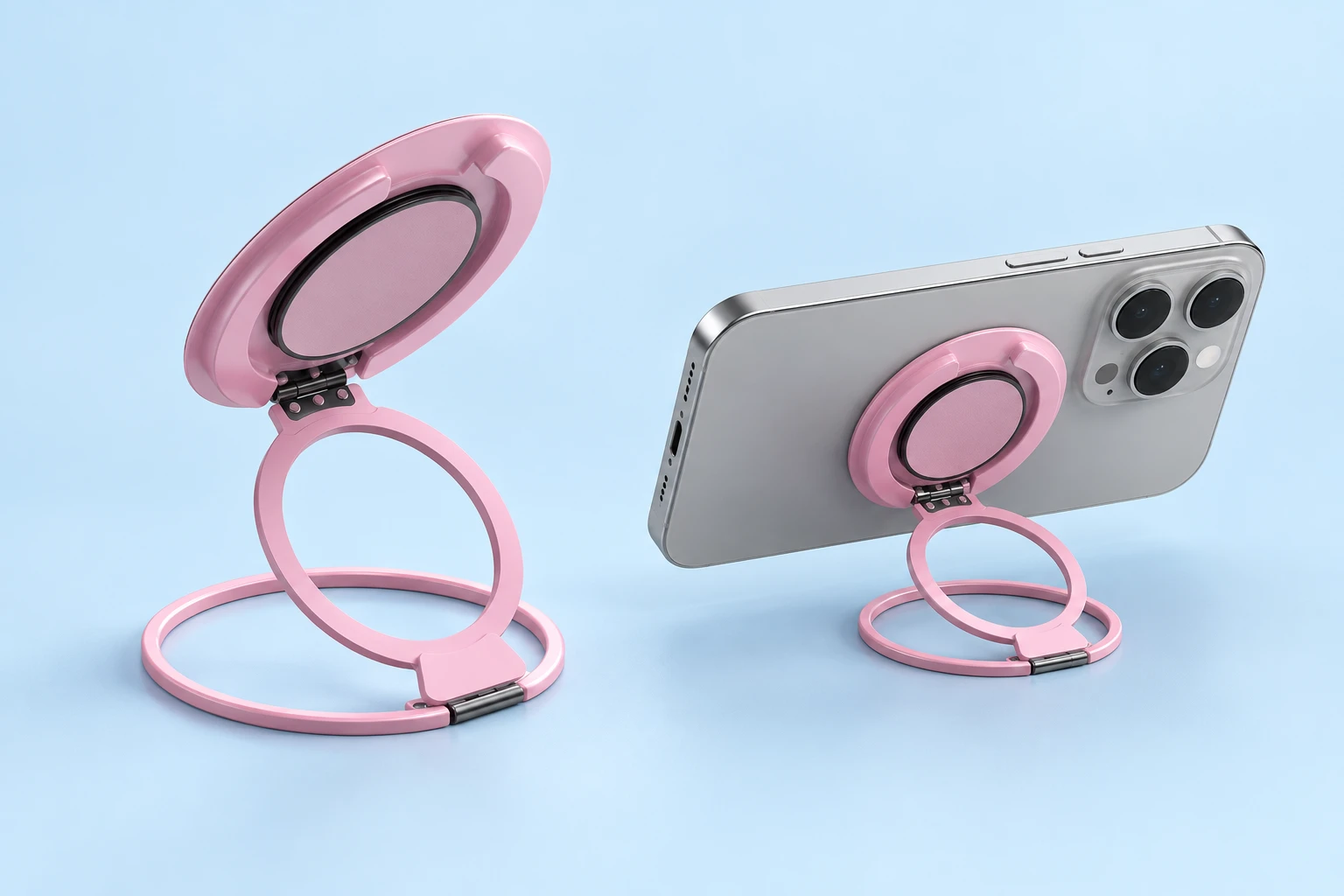 Pink Three-Fold Magnetic Phone Ring Stand