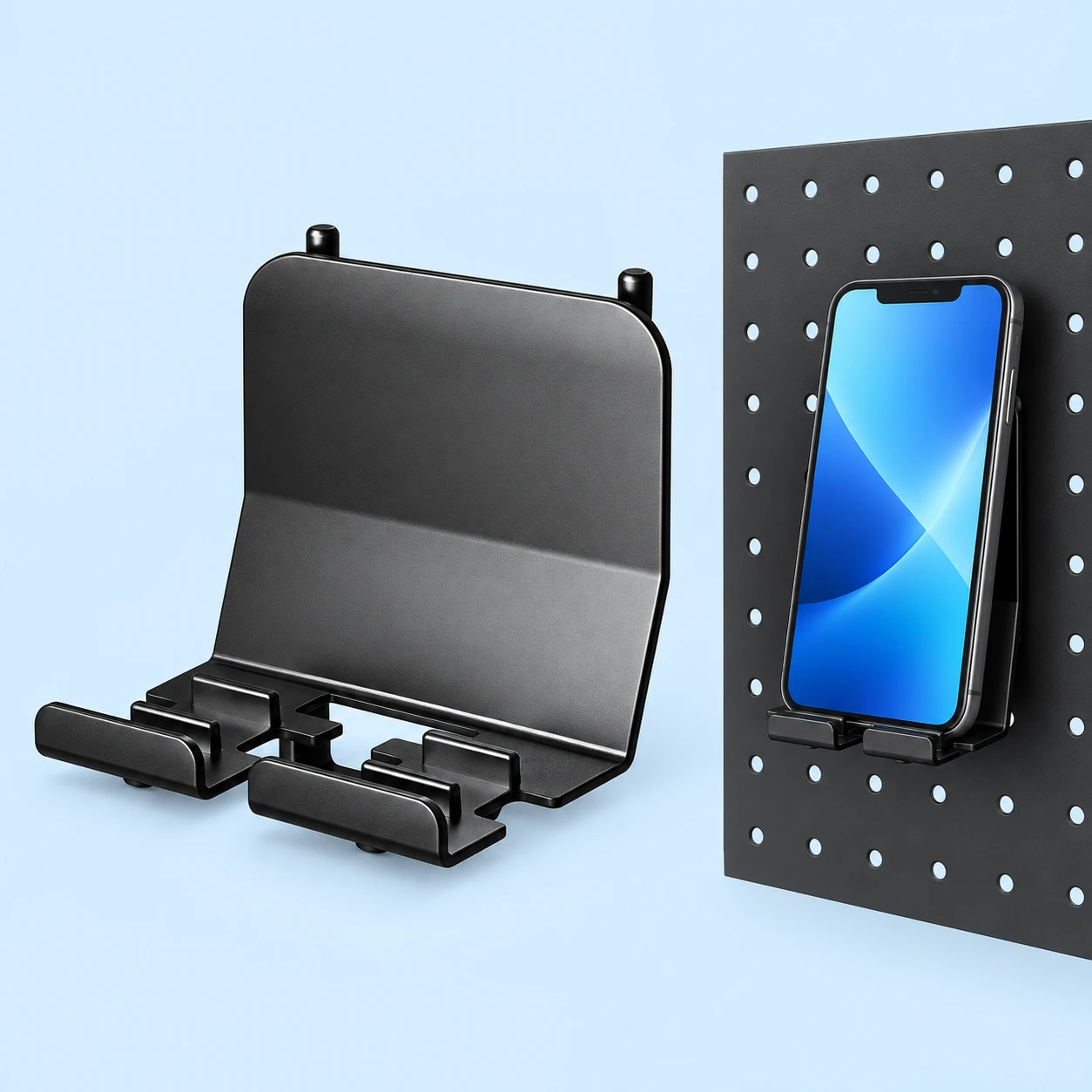 Black Twin-Hook Pegboard Phone Cradle
