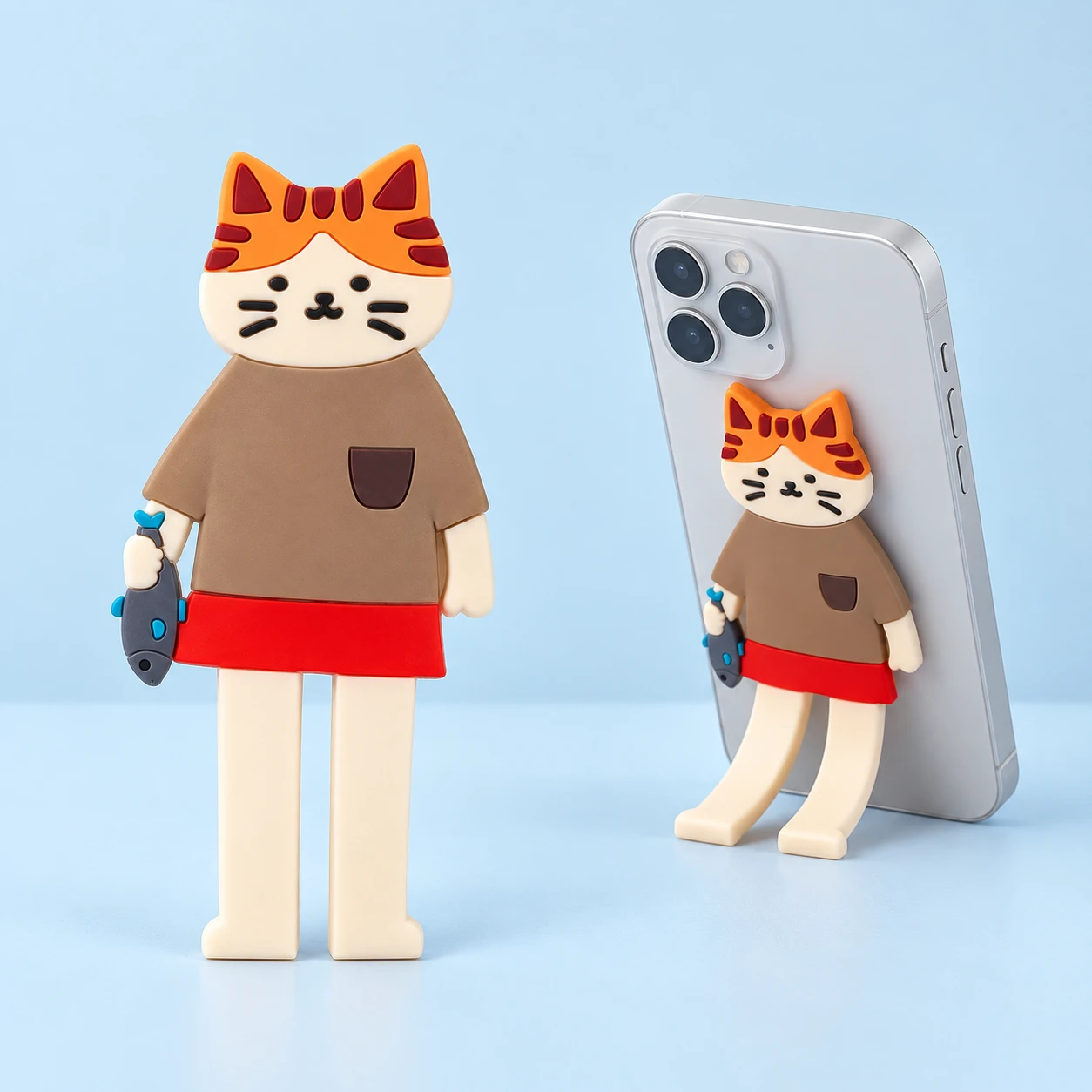 Tabby Cat with Fish Bendable Phone Kickstand