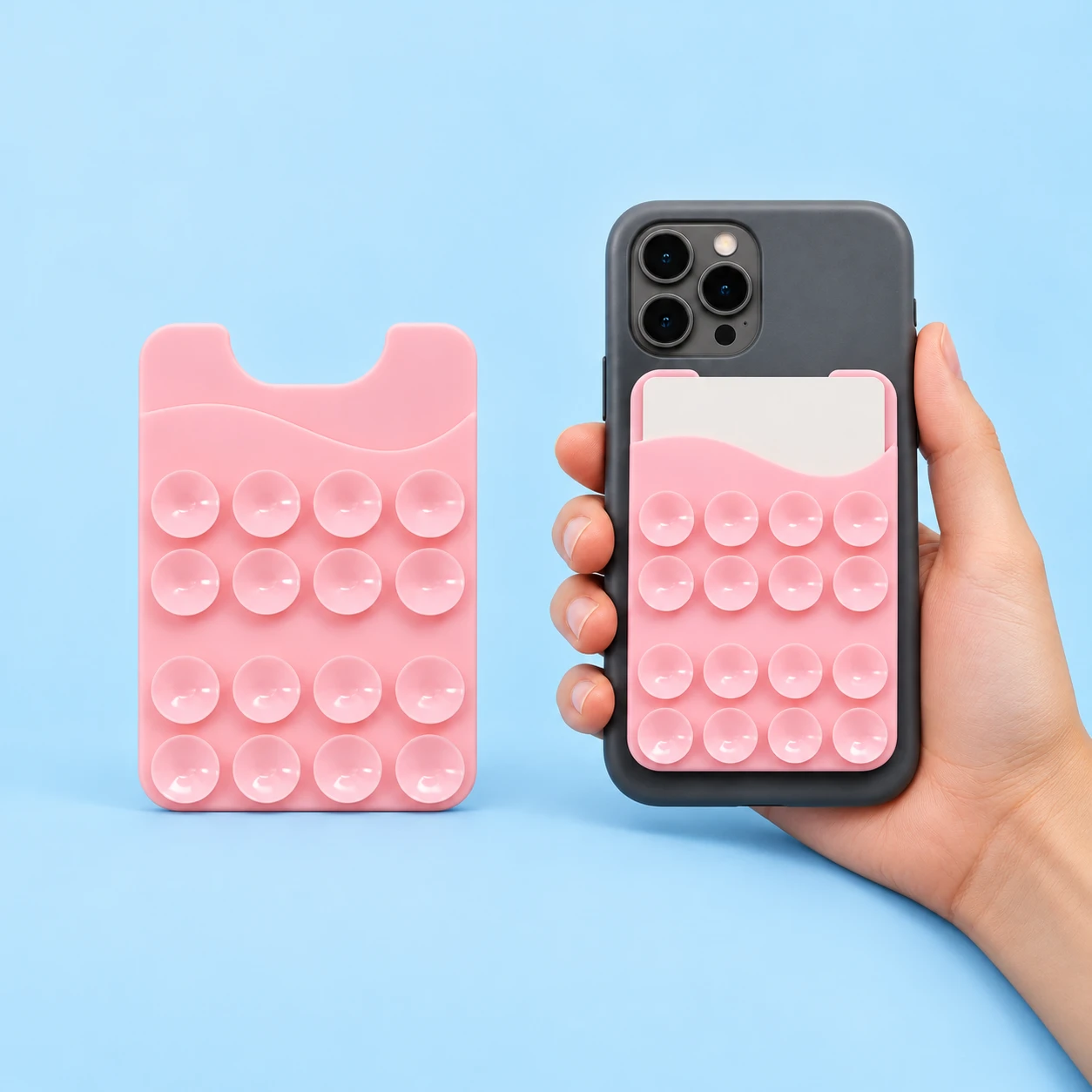 Pastel Pink Double-Sided Suction Card Pocket Phone Holder