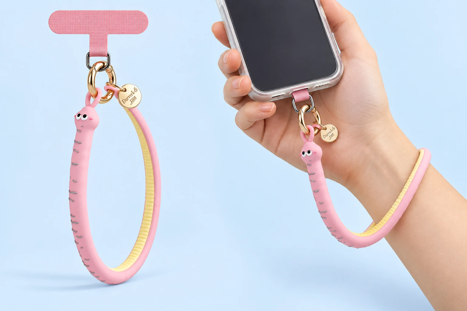 Pastel Pink Snake Silicone Wrist Phone Lanyard