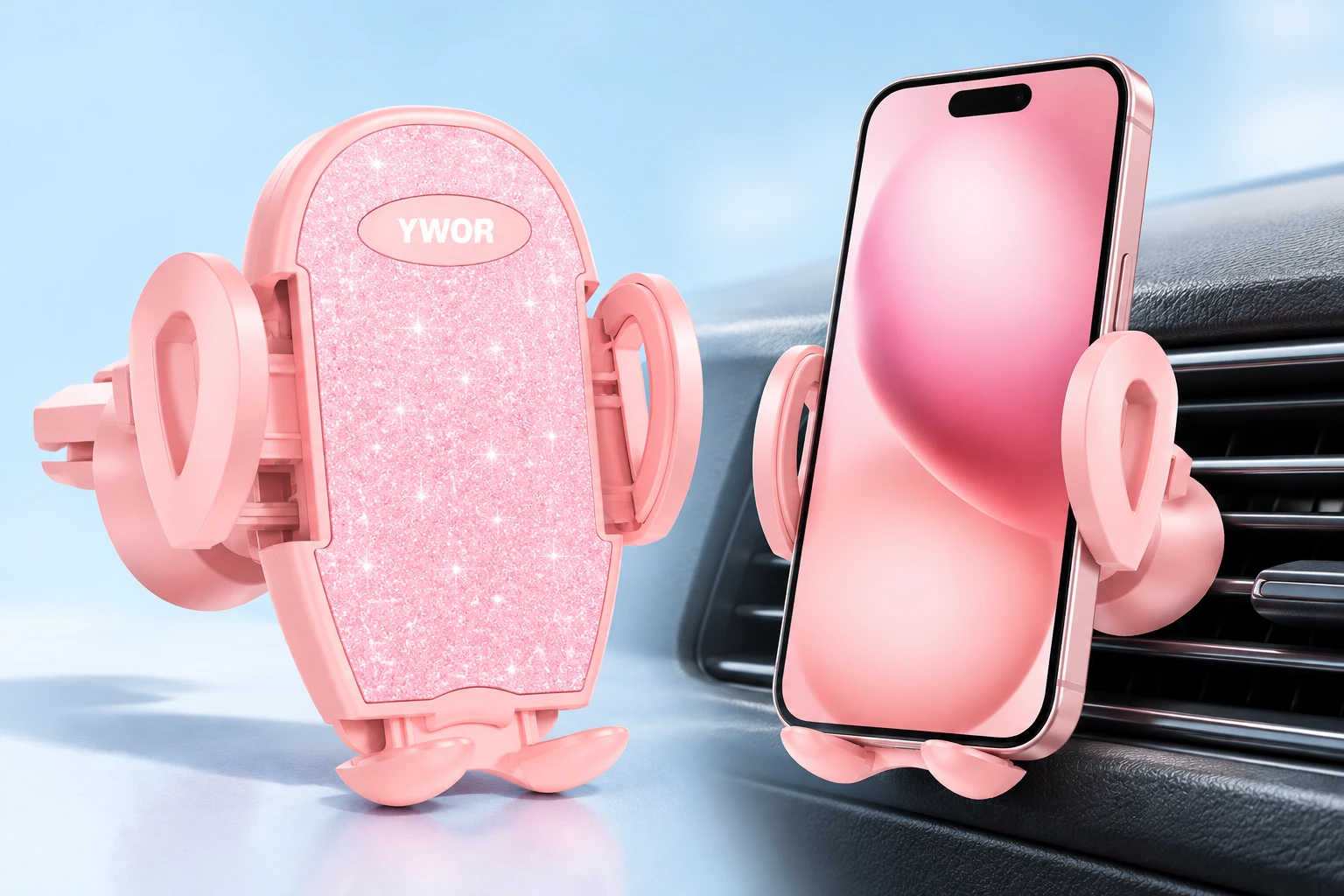 YWOR Pink Glitter Car Vent Phone Holder