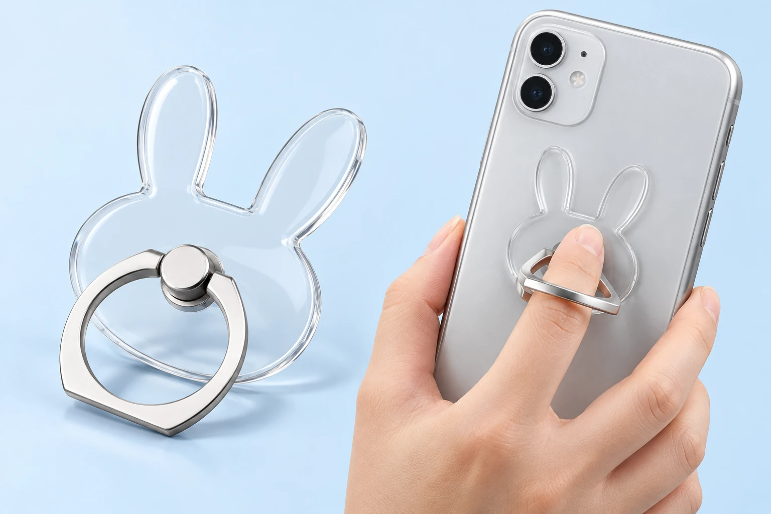Clear Long-Eared Bunny Phone Ring Holder