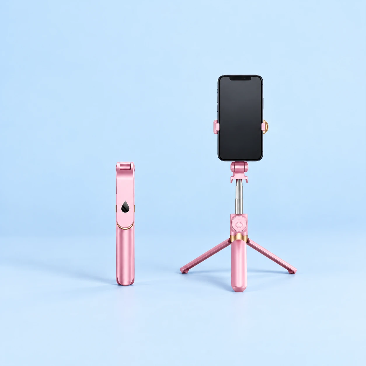 Pink Gold-Collar Compact Selfie Stick Tripod