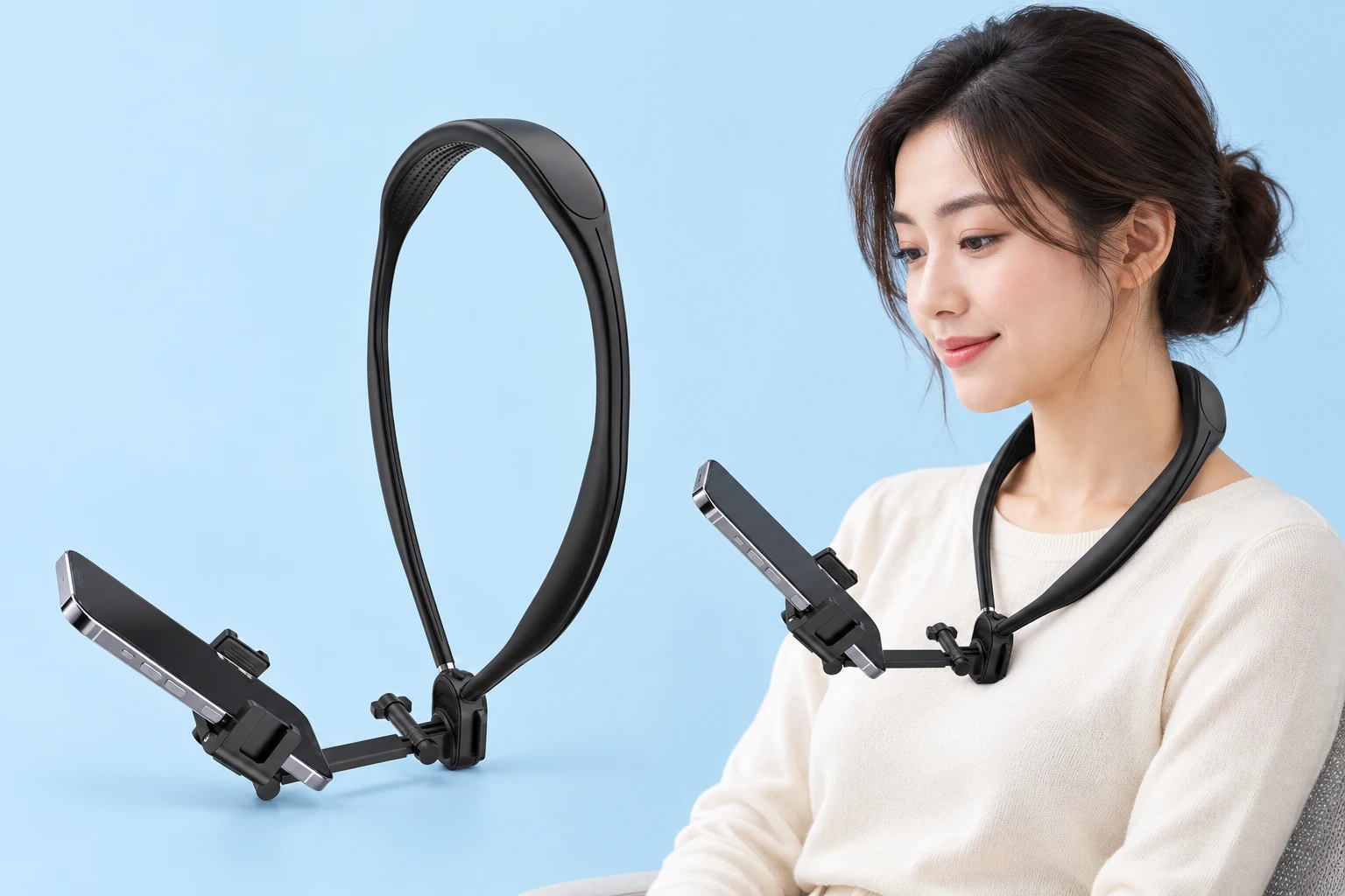 Black Molded-Band Neck Phone Holder
