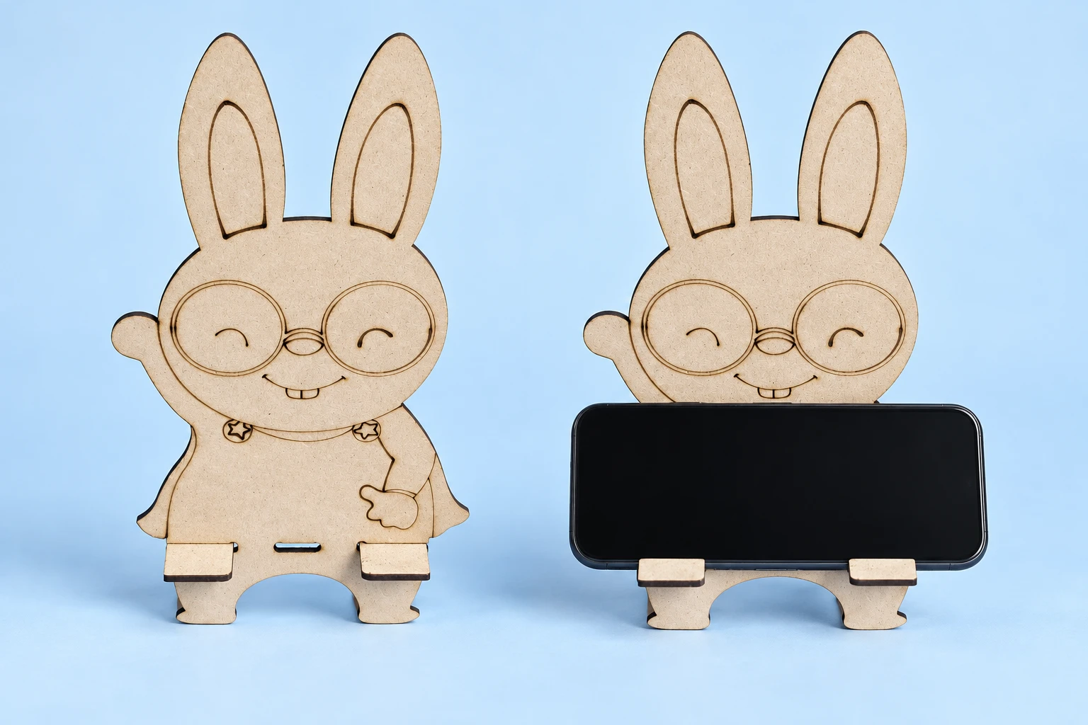 Natural Glasses Rabbit Interlocking Phone Stand