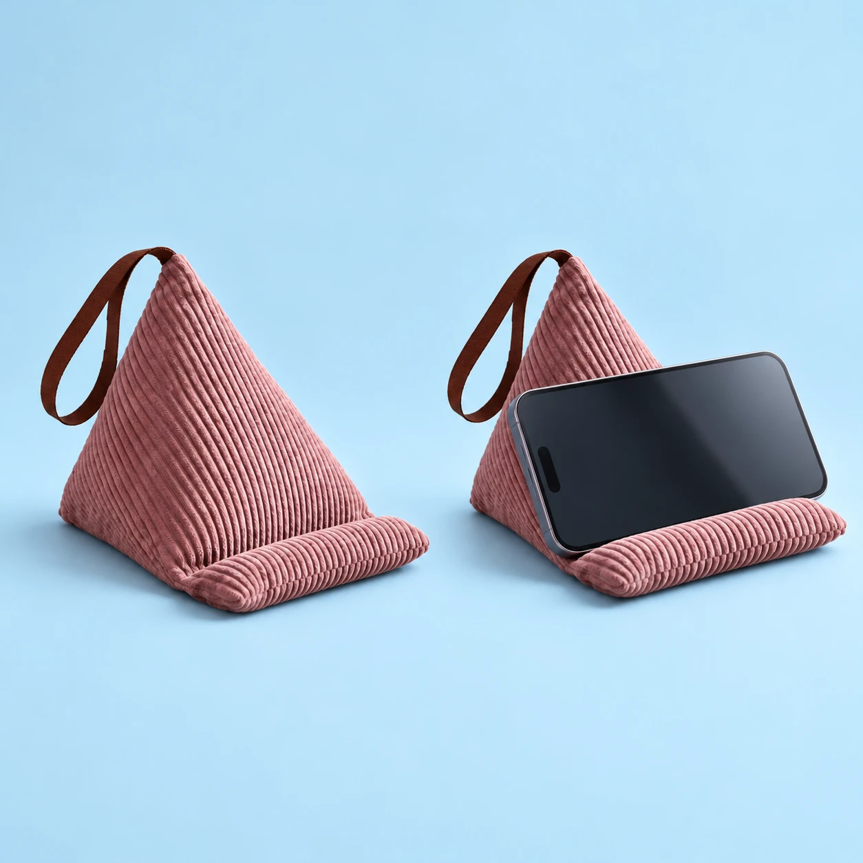 Mauve Ribbed Corduroy Pyramid Bean-Bag Phone Stand Cushion