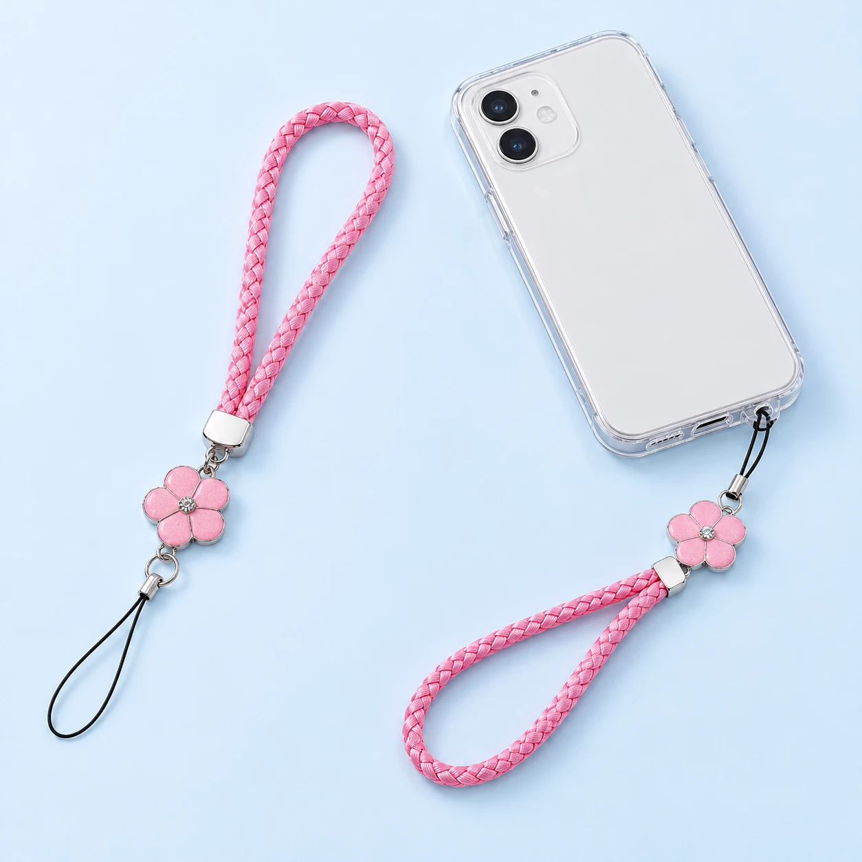 Pale Pink Braided Flower Phone Wrist Strap