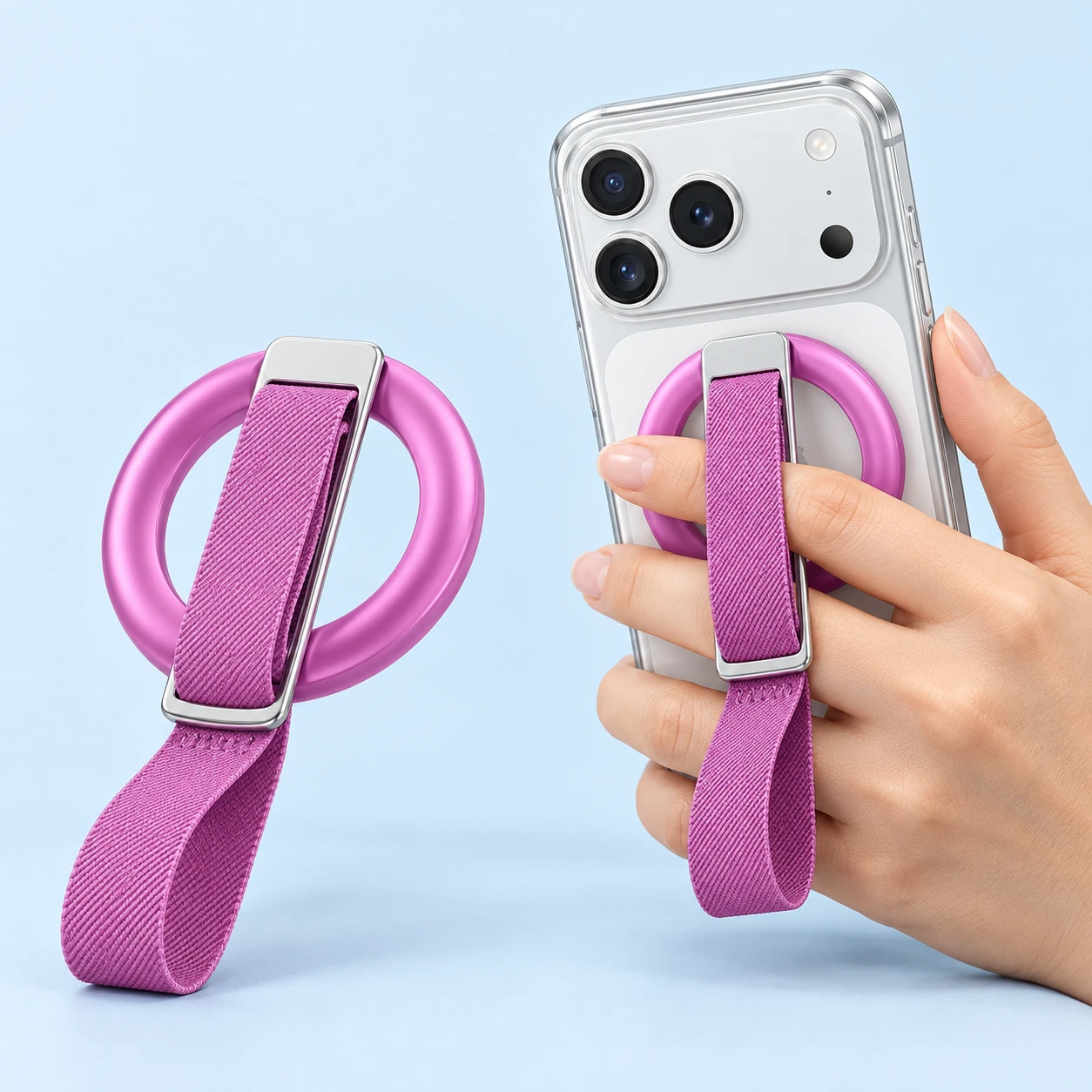 Rose-Pink Single-Loop Magnetic Phone Grip and Folding Stand