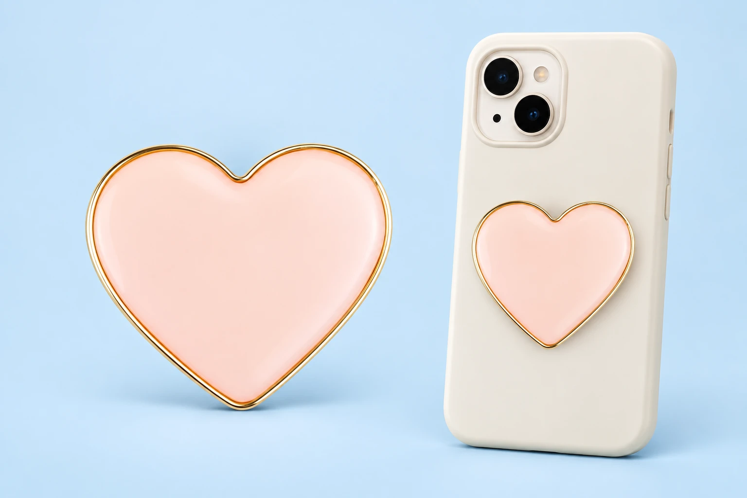 Pastel Pink Gold-Trim Heart Phone Grip