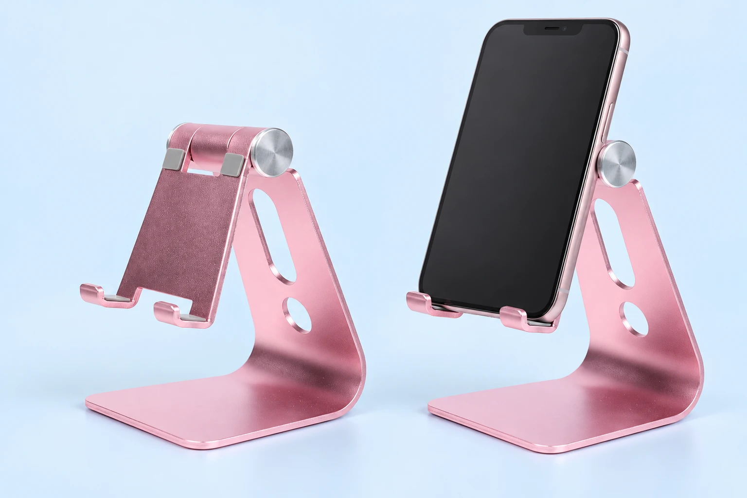 Rose Pink Curved-Base Aluminum Phone Stand
