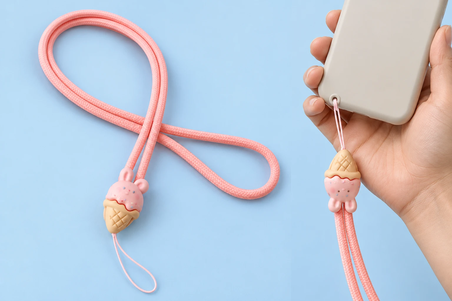 Pink Ice-Cream Bunny Phone Lanyard