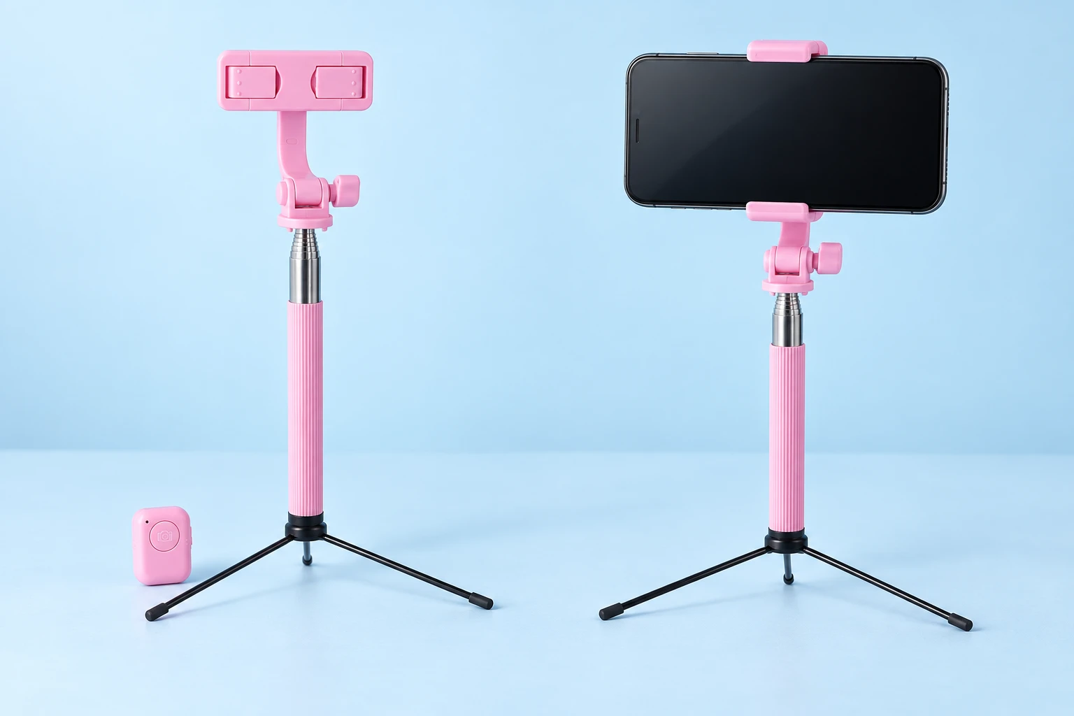 Pink Ribbed Selfie Stick with Mini Tripod