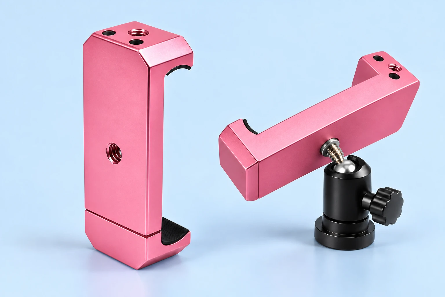 Pink Single-Pull Aluminum Tripod Phone Clamp