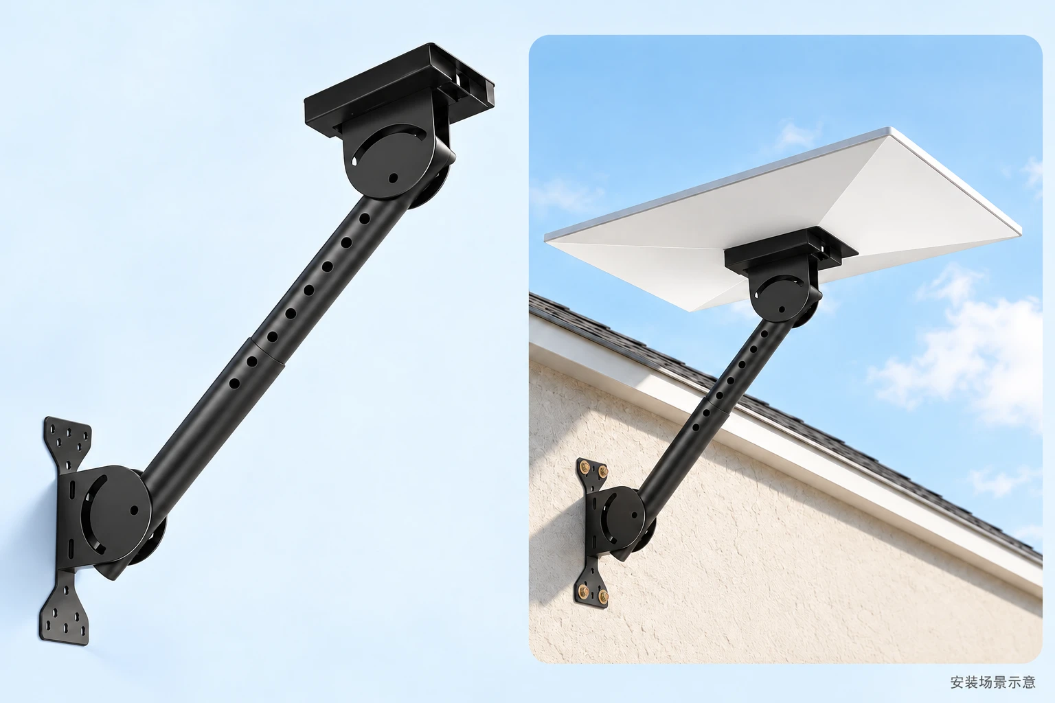 Extended Telescoping Dual-Arc Wall Mast for Starlink Gen3