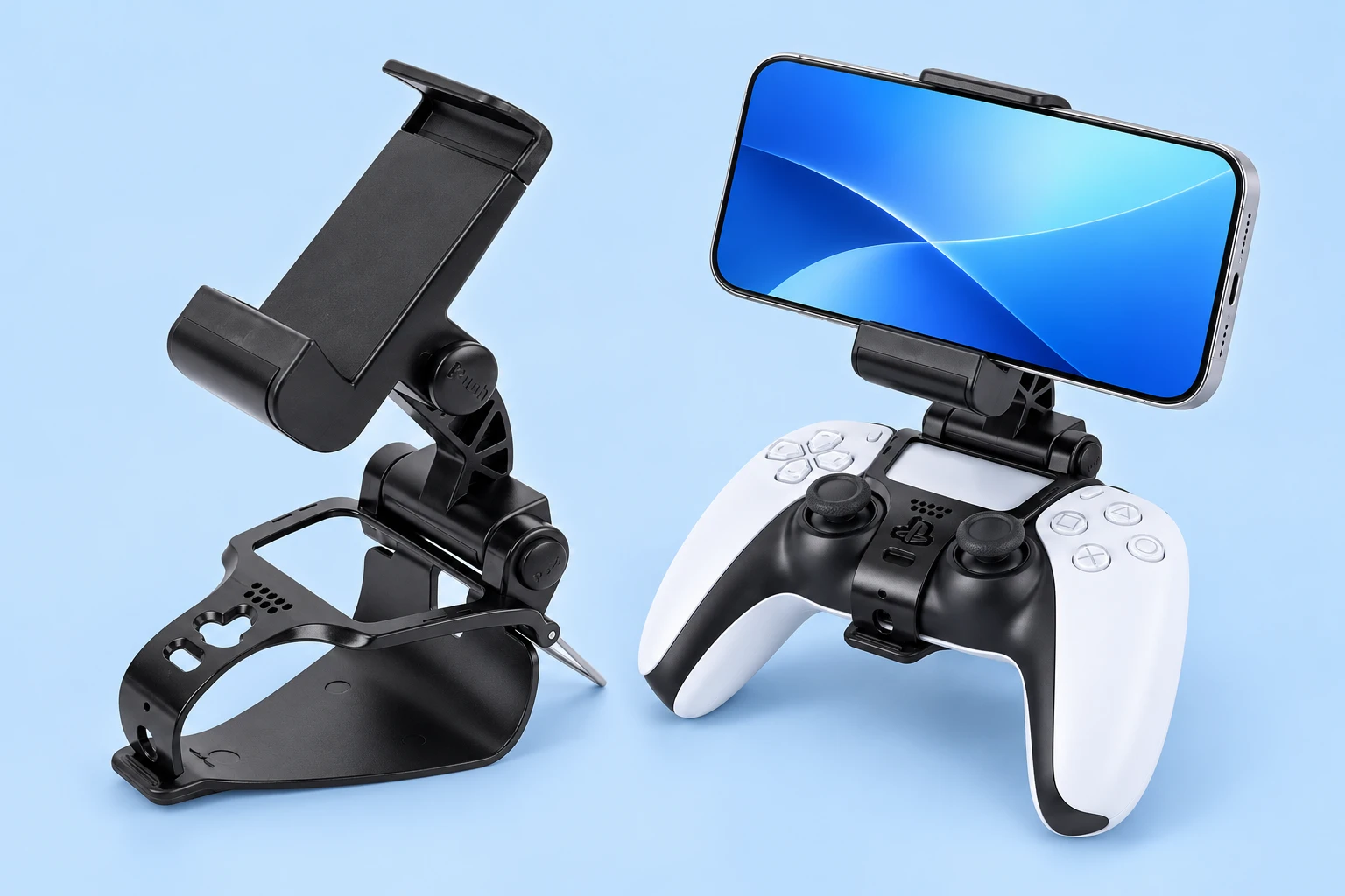 Black Dual-Pivot Phone Clip for PS5 Controllers