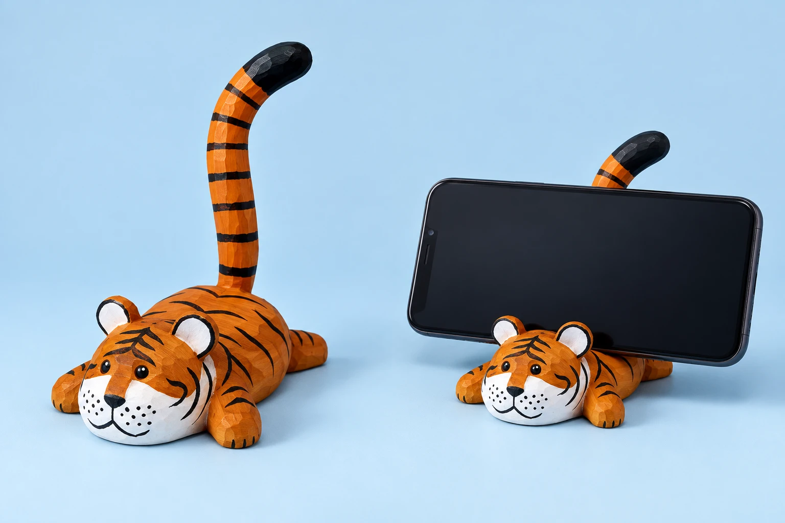 Carved Orange Tiger Tail Phone Stand