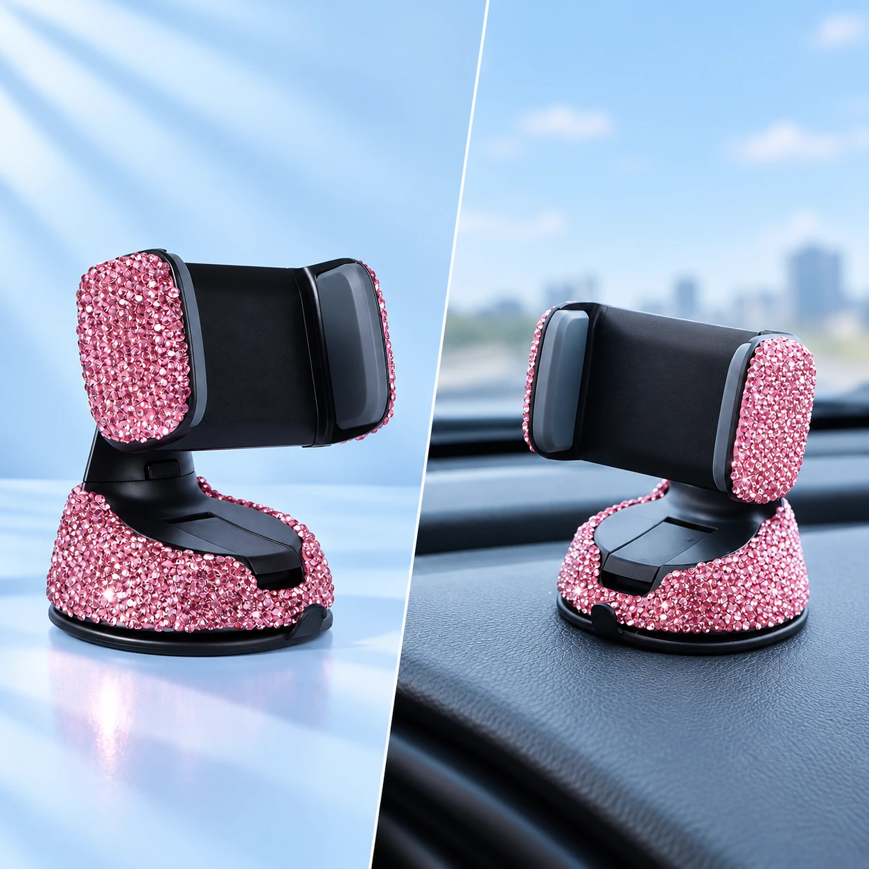 Pink Jeweled Squat Suction Dashboard Phone Holder