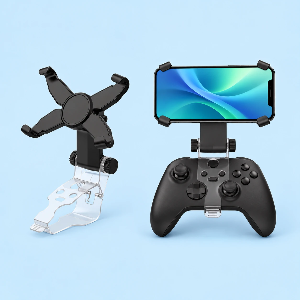 Black X-Grip Controller Phone Clip with Clear Saddle
