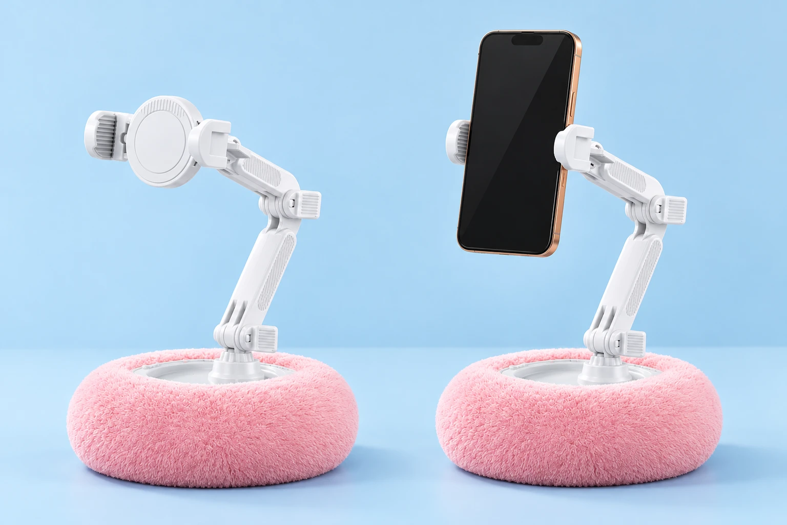 Pink Plush-Base Articulated Phone Stand
