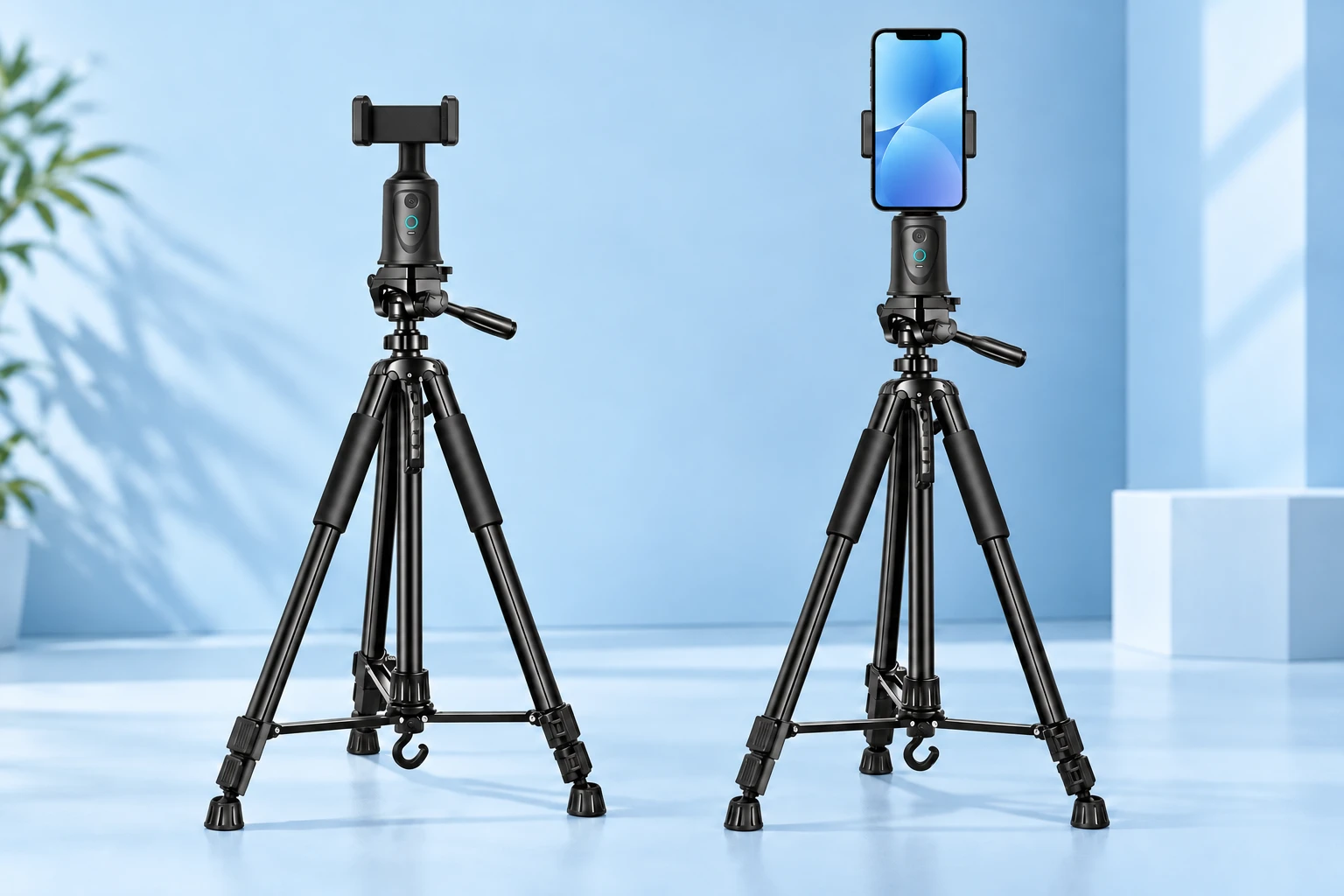 Black Face-Tracking Phone Holder with Braced Tripod