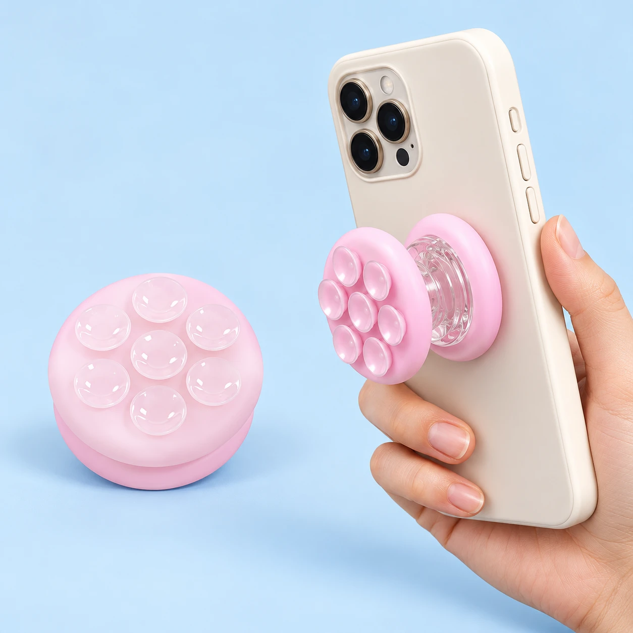 Light Pink Seven-Cup Expandable Phone Grip