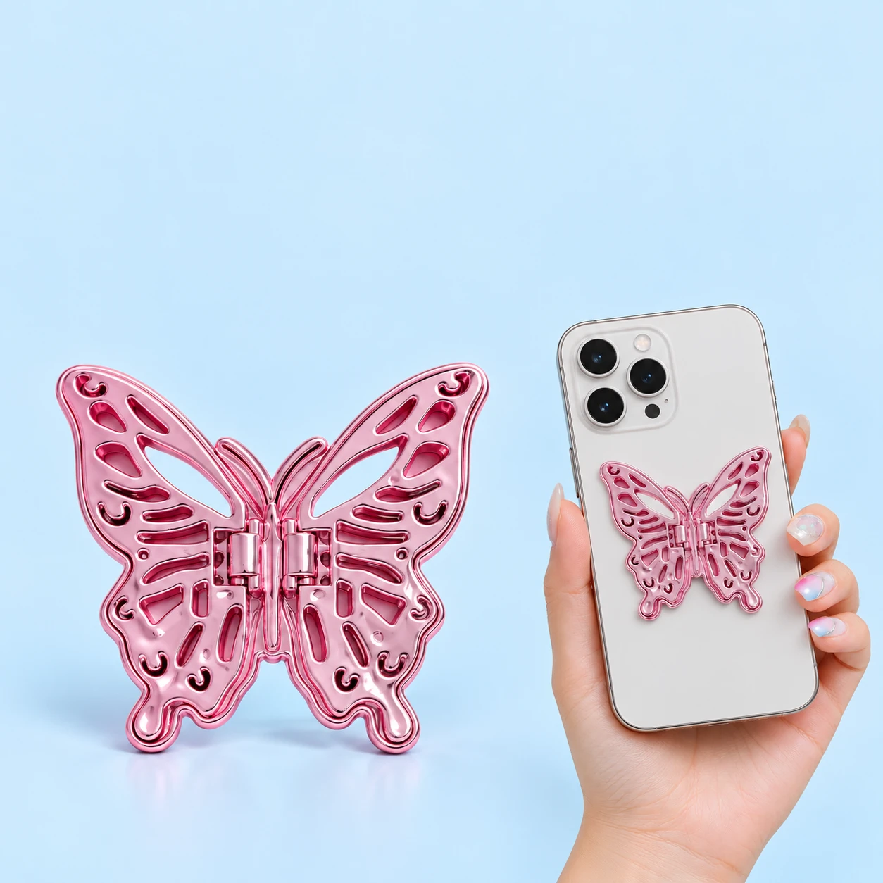 Pink Openwork Butterfly Folding Phone Kickstand