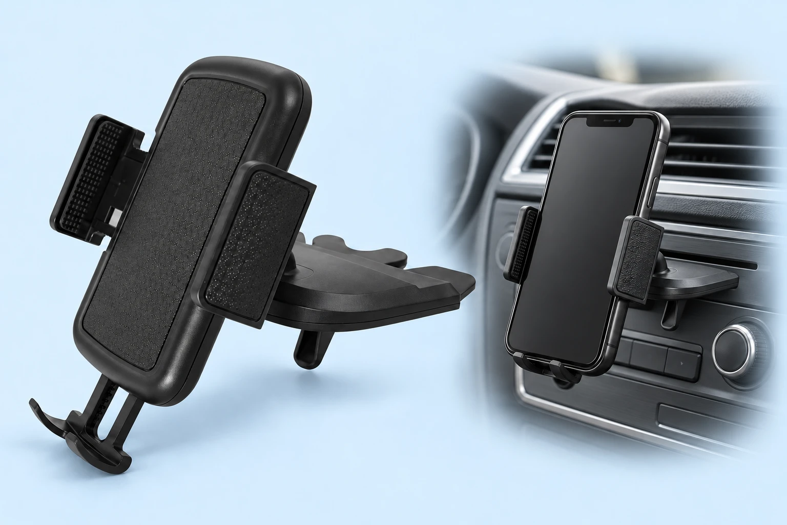 Black Padded Single-Cradle CD-Slot Phone Mount
