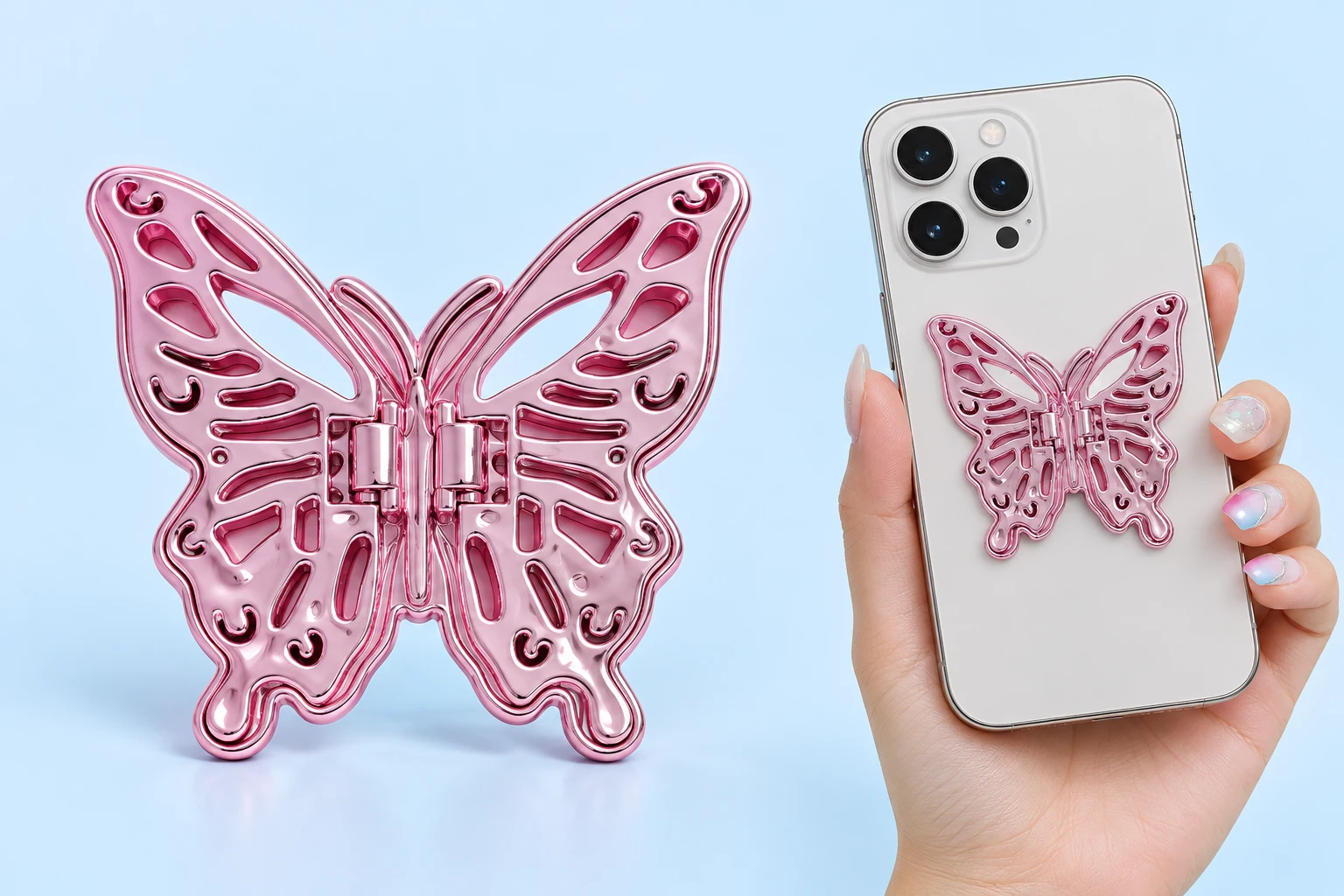 Pink Openwork Butterfly Folding Phone Kickstand