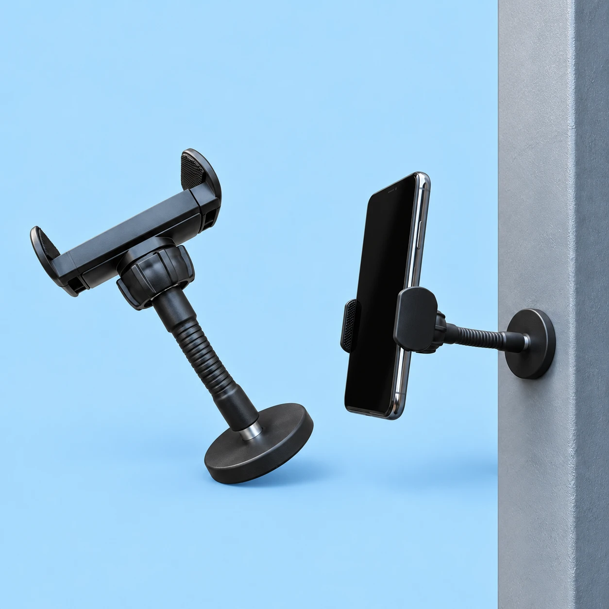 Black Magnetic-Base Gooseneck Phone Holder
