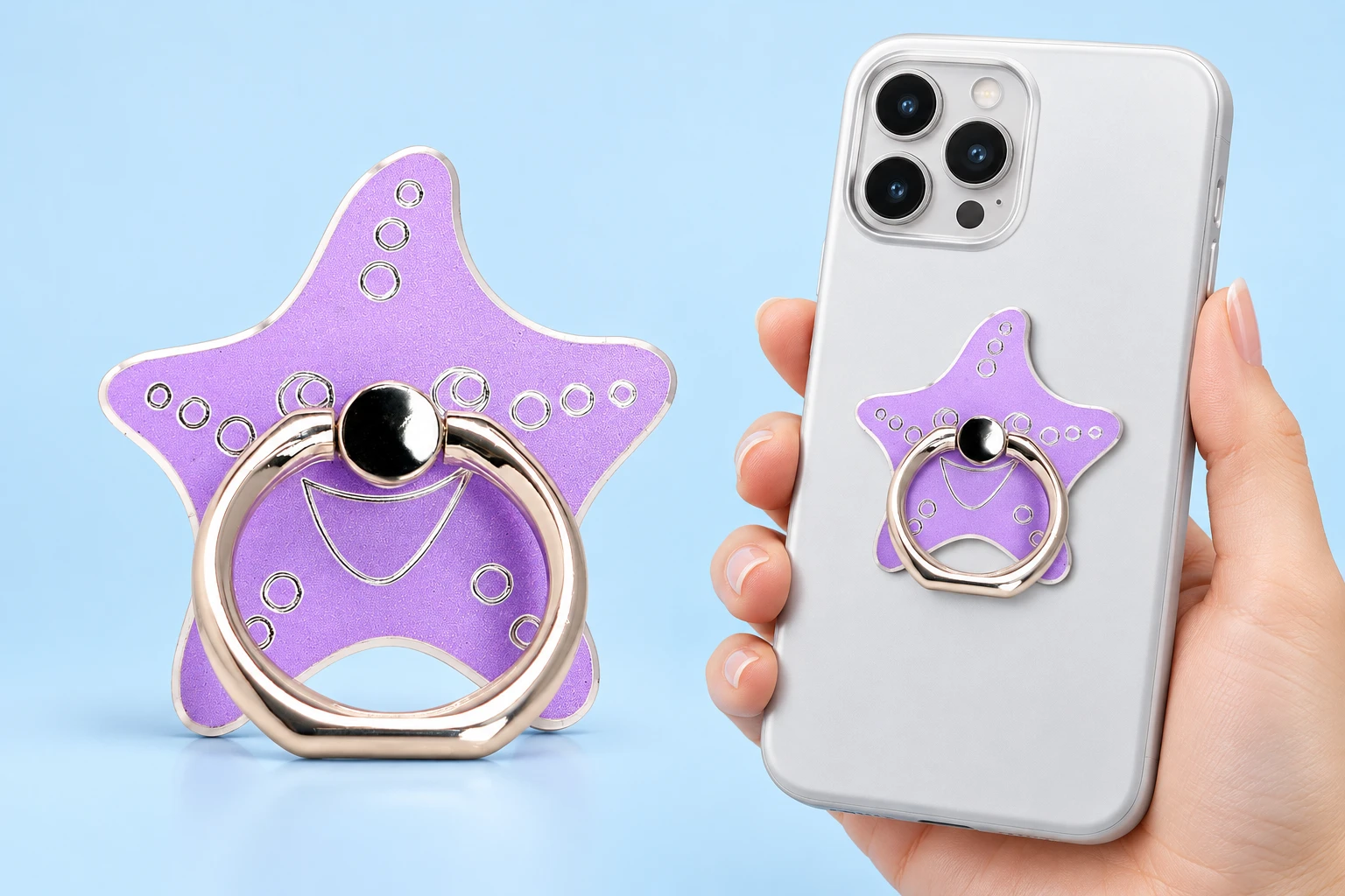 Lilac Smiling Starfish Phone Ring Holder