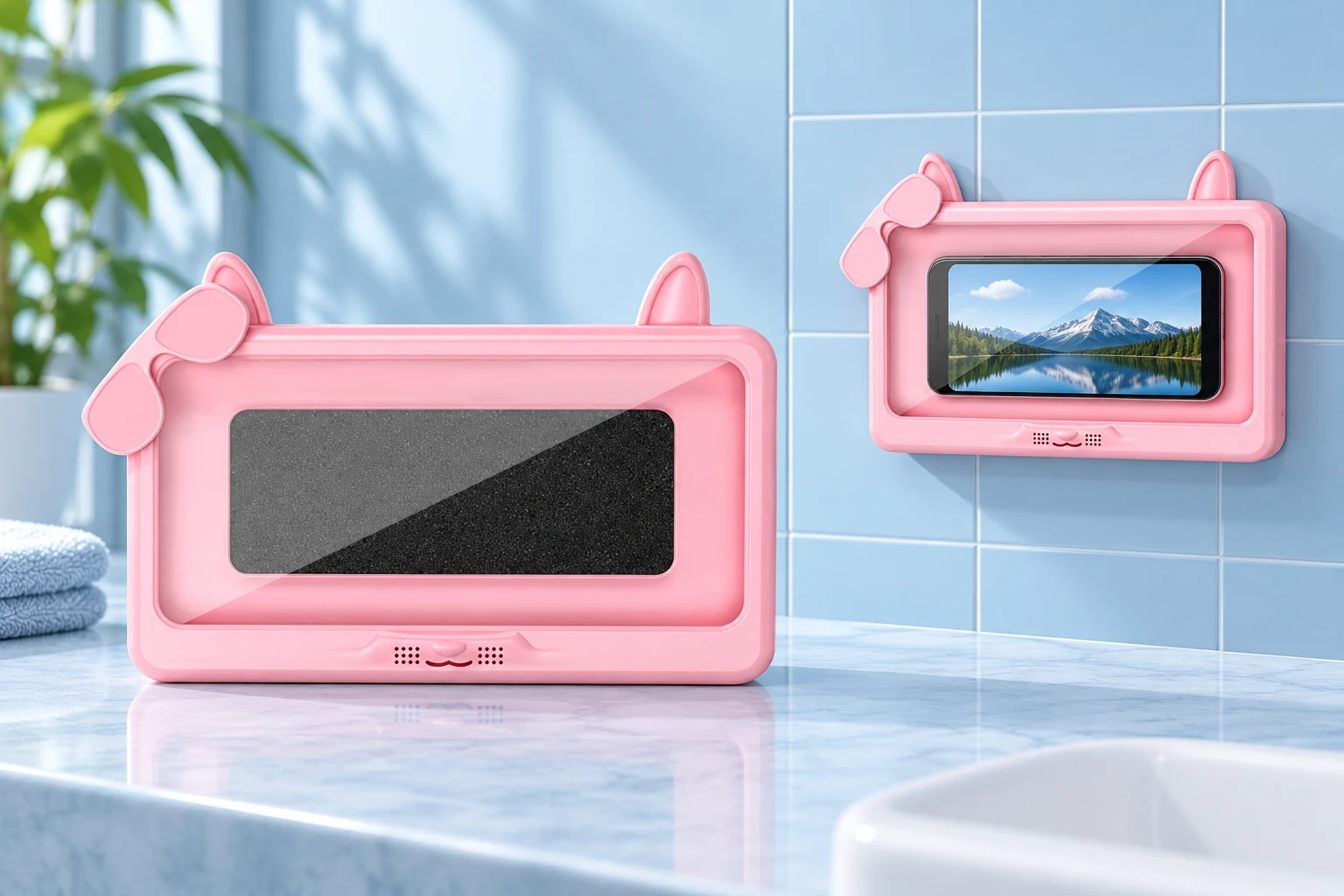Pink Cat-Ear Wall-Mounted Shower Phone Box