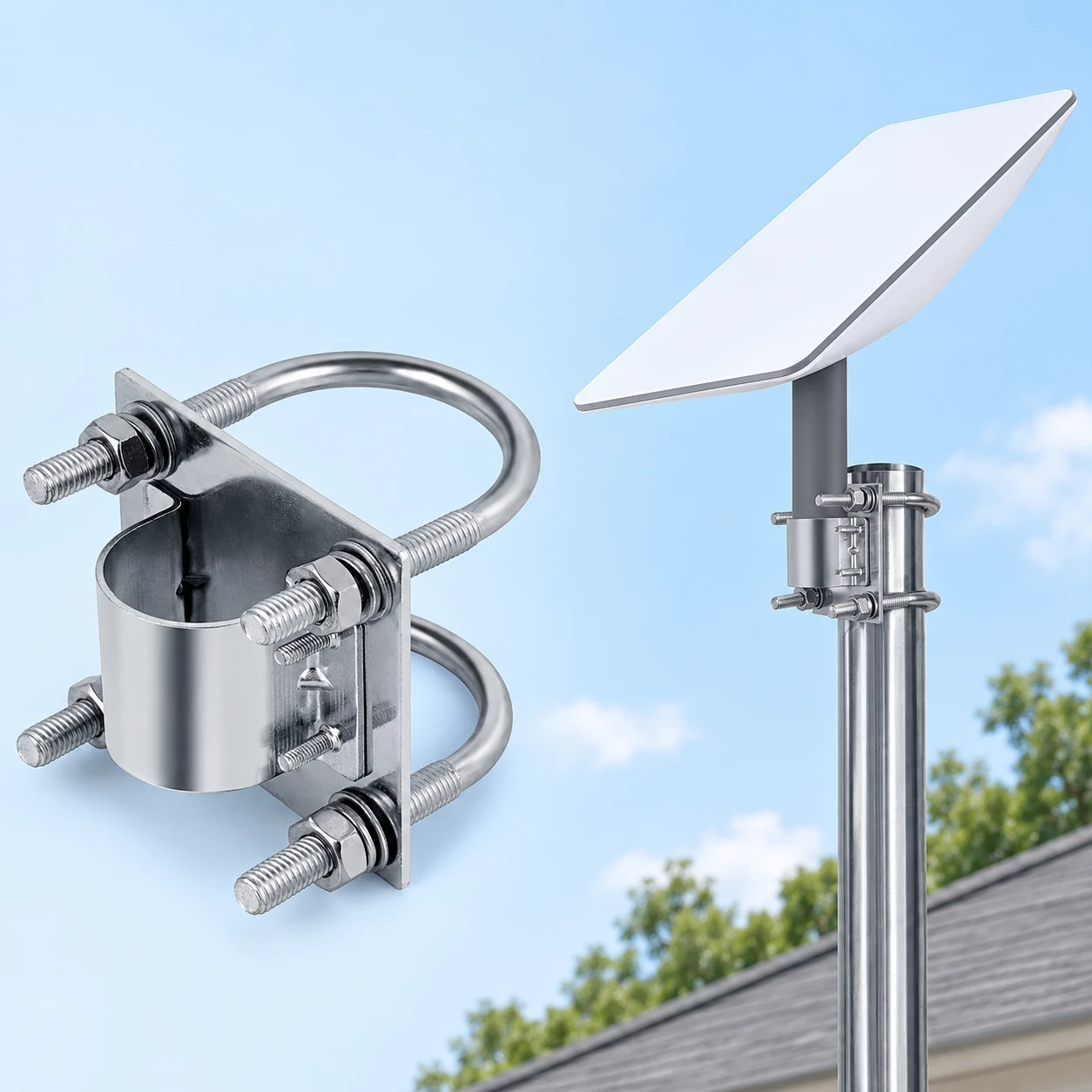 Smooth-Saddle Dual-U-Bolt Pole Clamp for Starlink Gen2