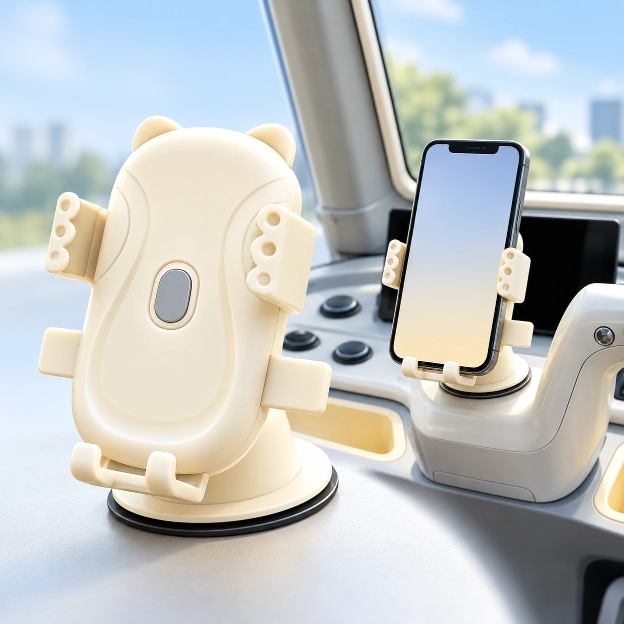 Cream Cat-Ear Suction Phone Holder