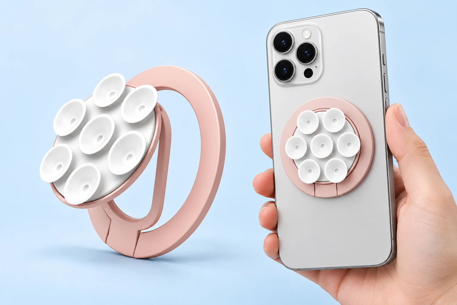 Blush Pink Seven-Cup Magnetic Phone Ring Holder