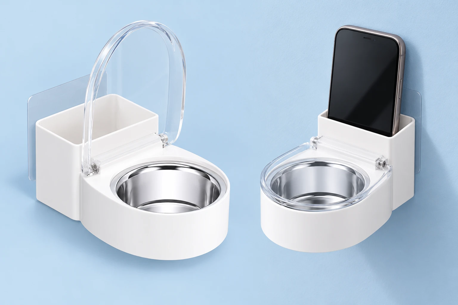 White Wall Phone Pocket with Covered Removable Bowl