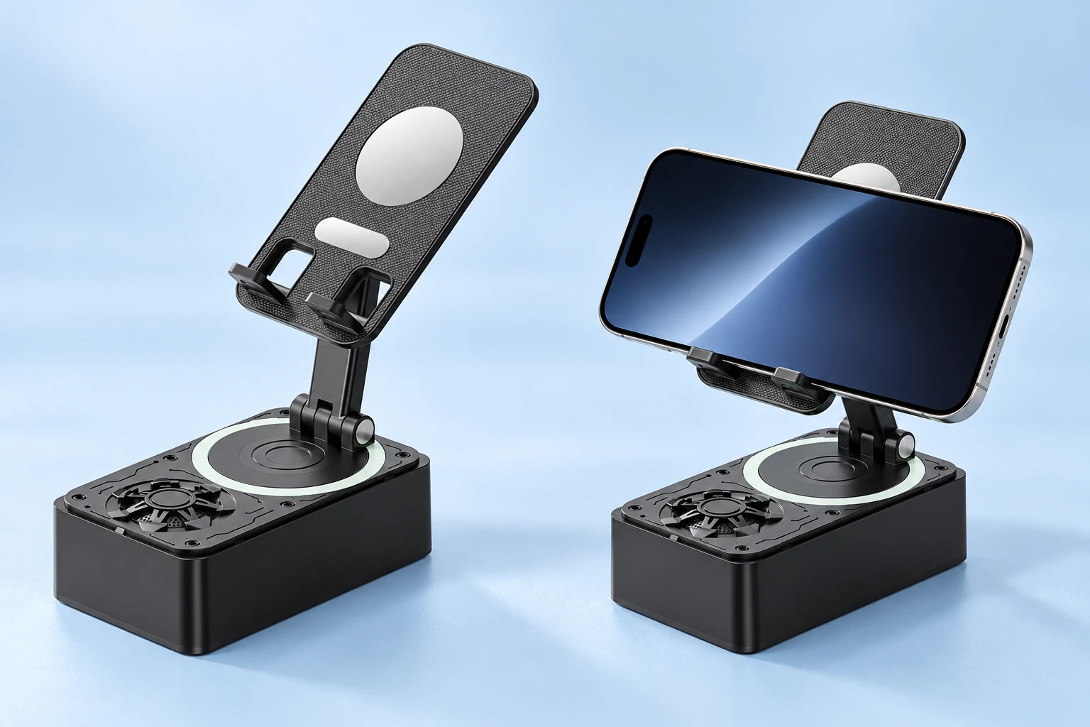 Black Folding Power-Bank Phone Stand with Speaker Base