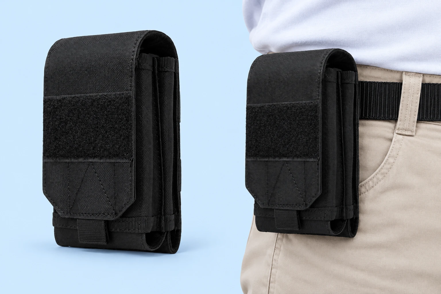 Black Long-Flap Phone Belt Pouch