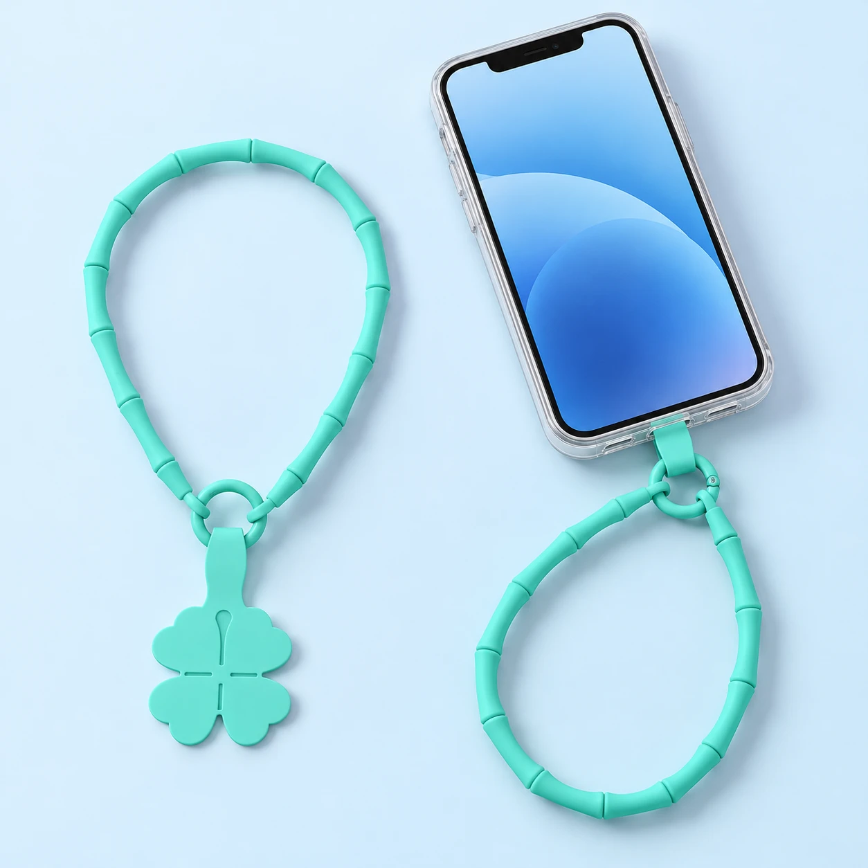 Mint Segmented Silicone Phone Wrist Lanyard Kit