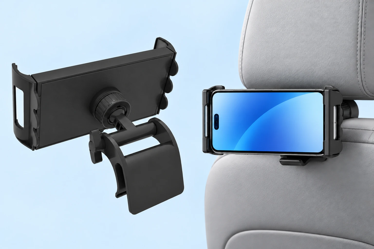 Black Gap-Clip Headrest Phone Holder