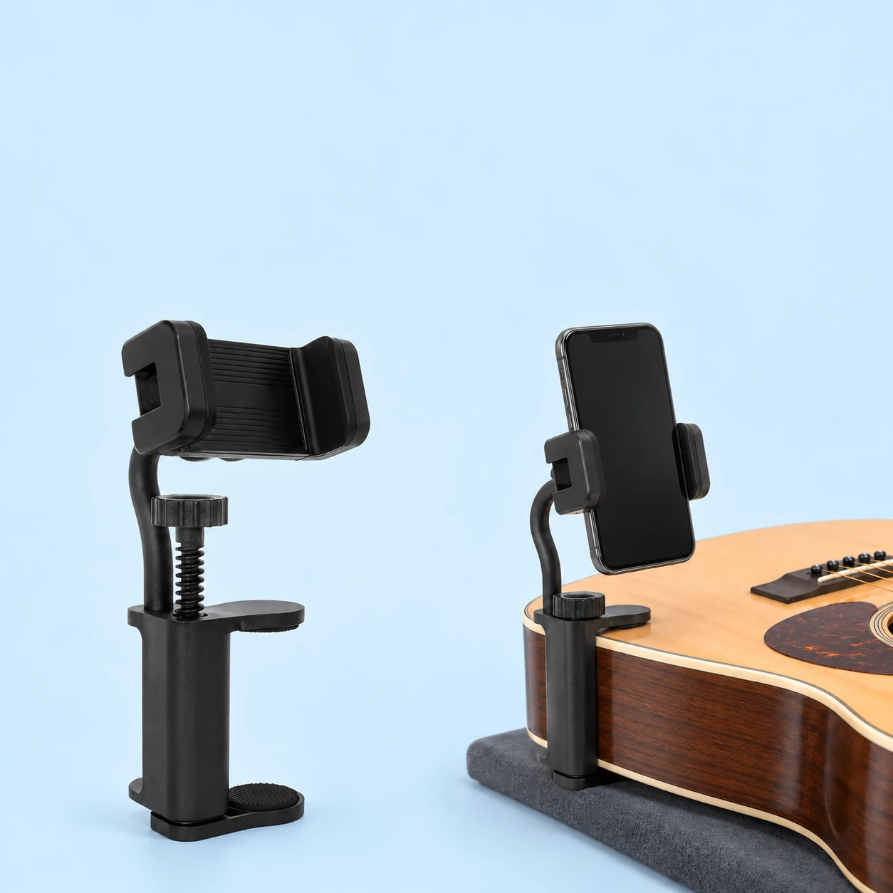 Black Ribbed-Cradle Guitar-Body Phone Clamp