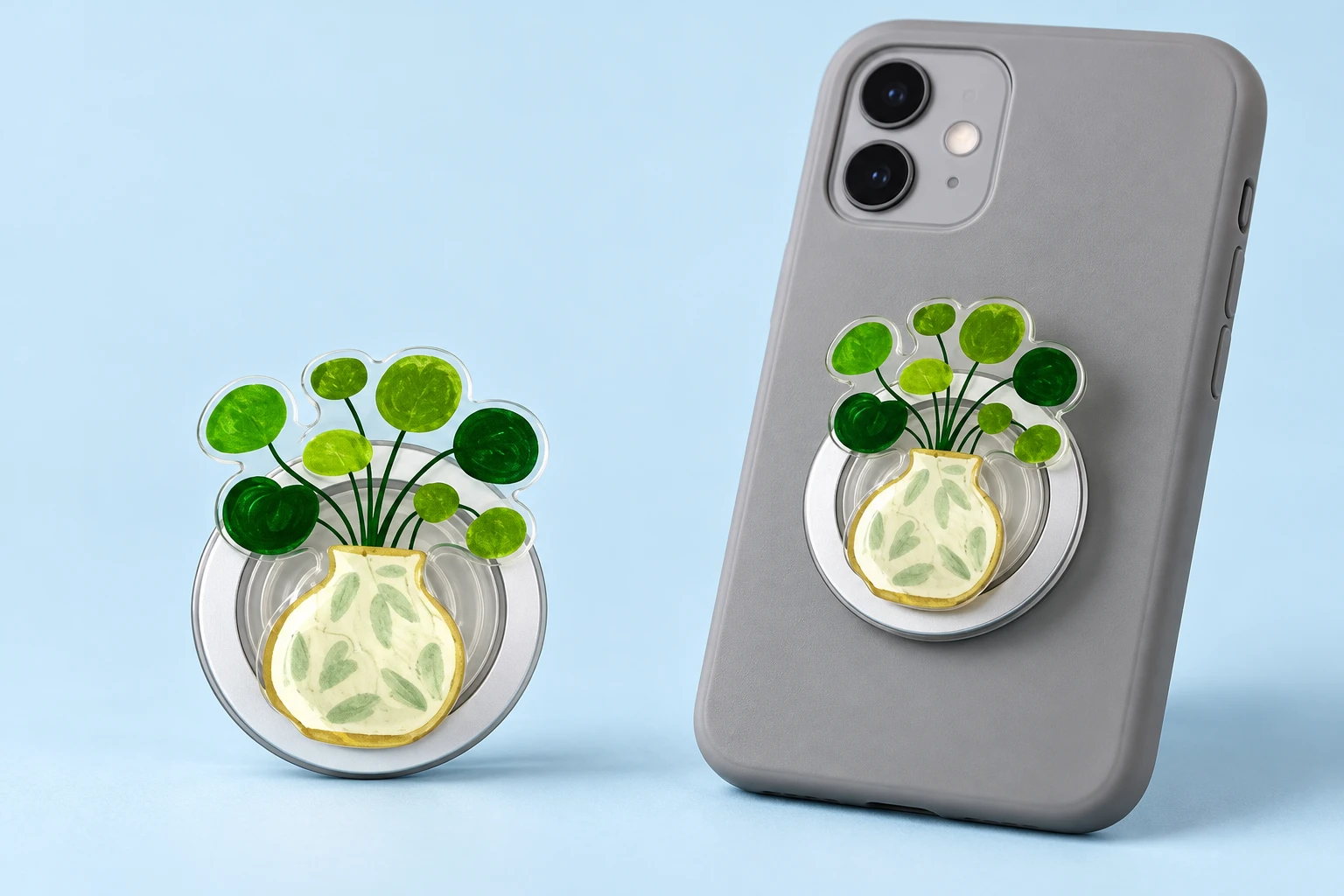 Round-Leaf Cream Vase Magnetic Expandable Phone Grip