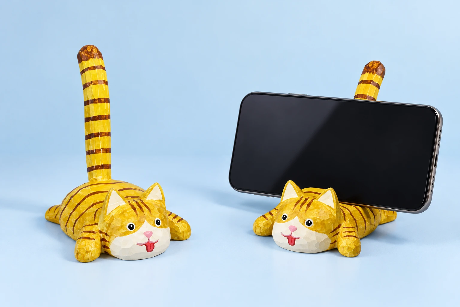 Carved Yellow Cat Tail Phone Stand