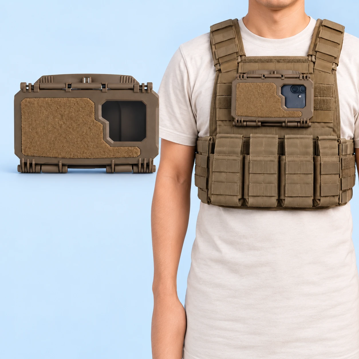 Tan Hinged Chest Phone Carry Box